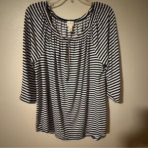 Chico's Navy and White Striped Blouse